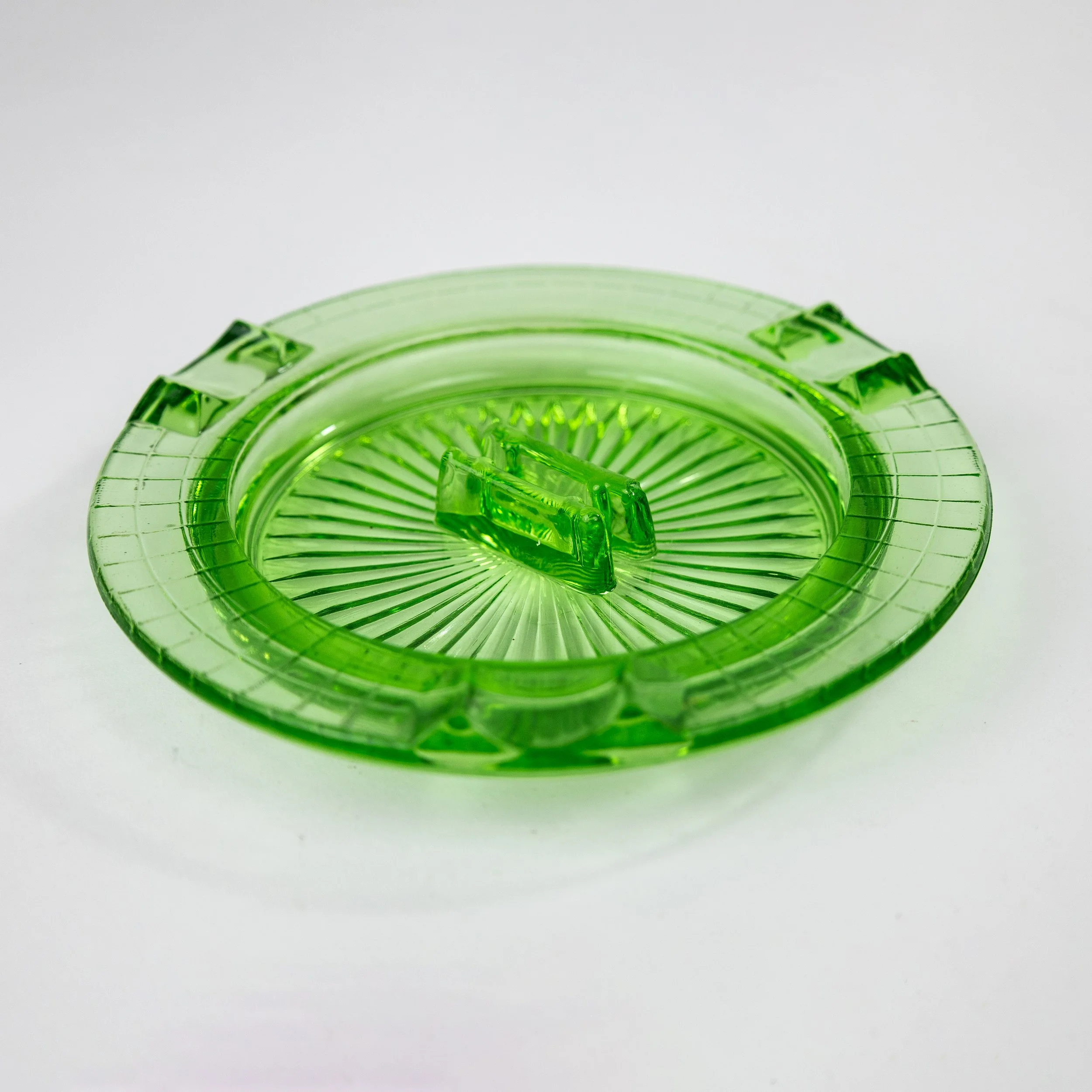 Hazel Atlas Checkerboard Uranium Glass Ashtray — Scotch Dollar